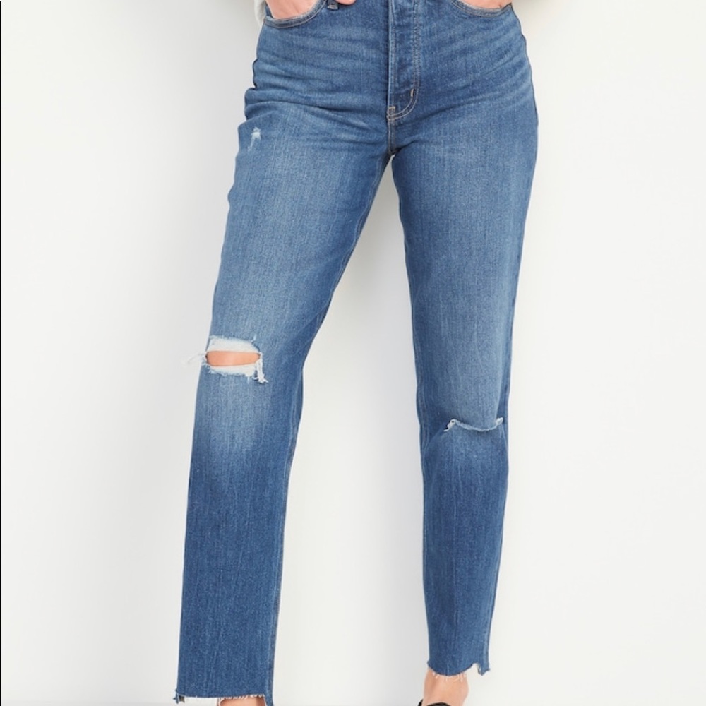 High Waisted, Straight, Distressed jeans